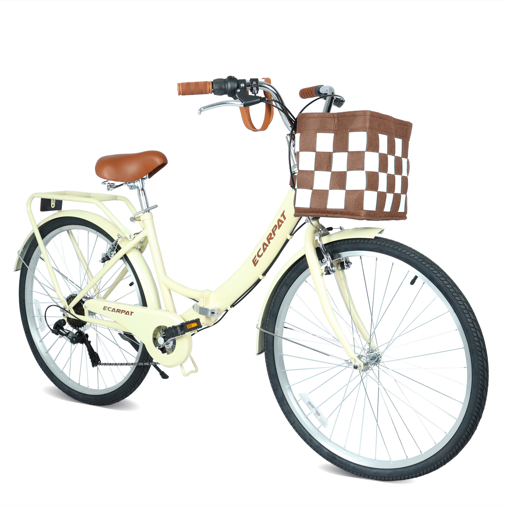 Commuter Biking - A26285B 26インチ折りたたみシティバイク、7段変速＆通勤用アクセサリー付き、取り外し可能なバスケット＆カップホルダー、スチールフレーム、合金リム、Vブレーキ、都会の男性と女性に快適な乗り心地、複数のカラーをご用意