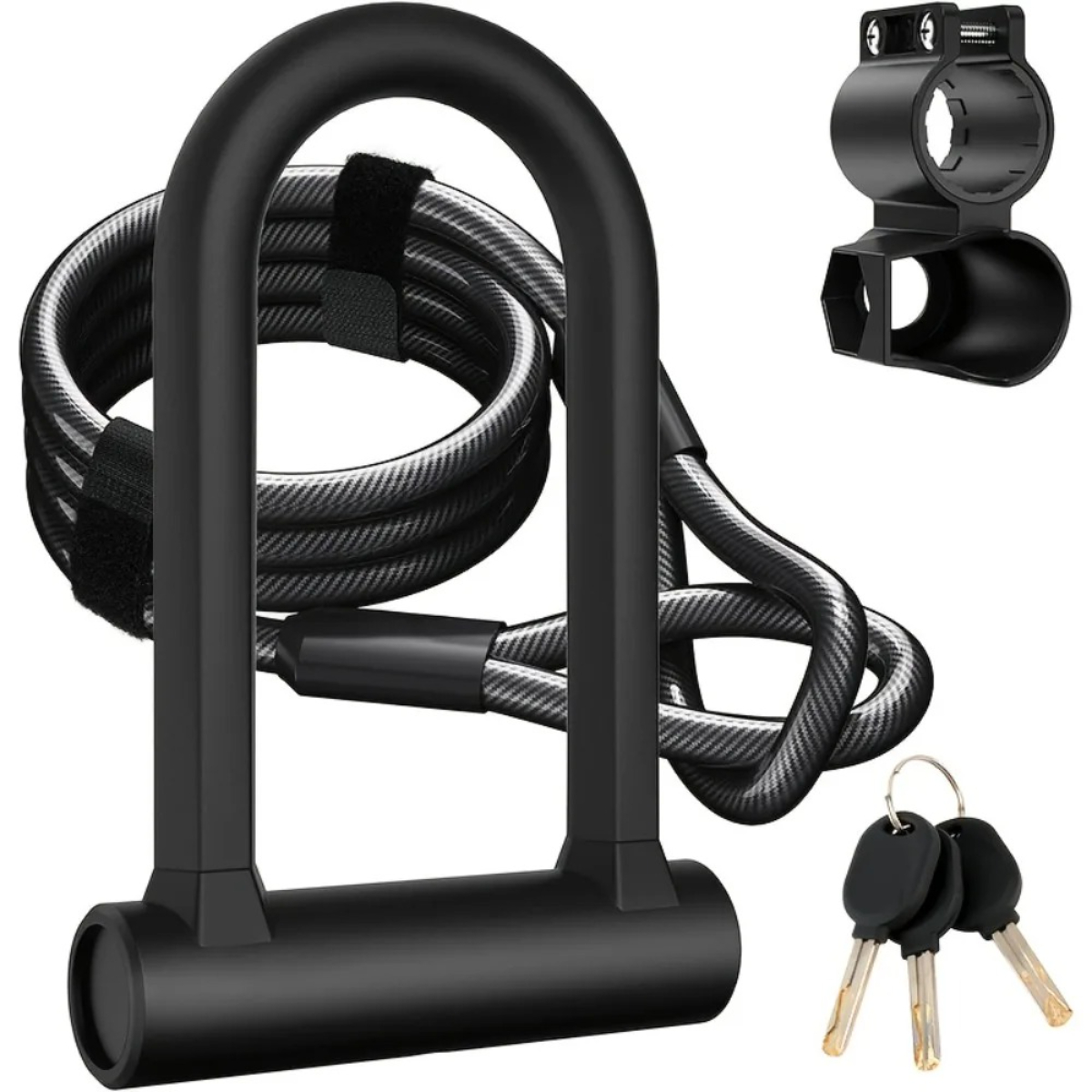 U Lock Heavy Duty - 頑丈な盗難防止自転車Uロック、セキュリティスチールケーブルシャックル付き、鍵と頑丈な取り付けブラケット付き