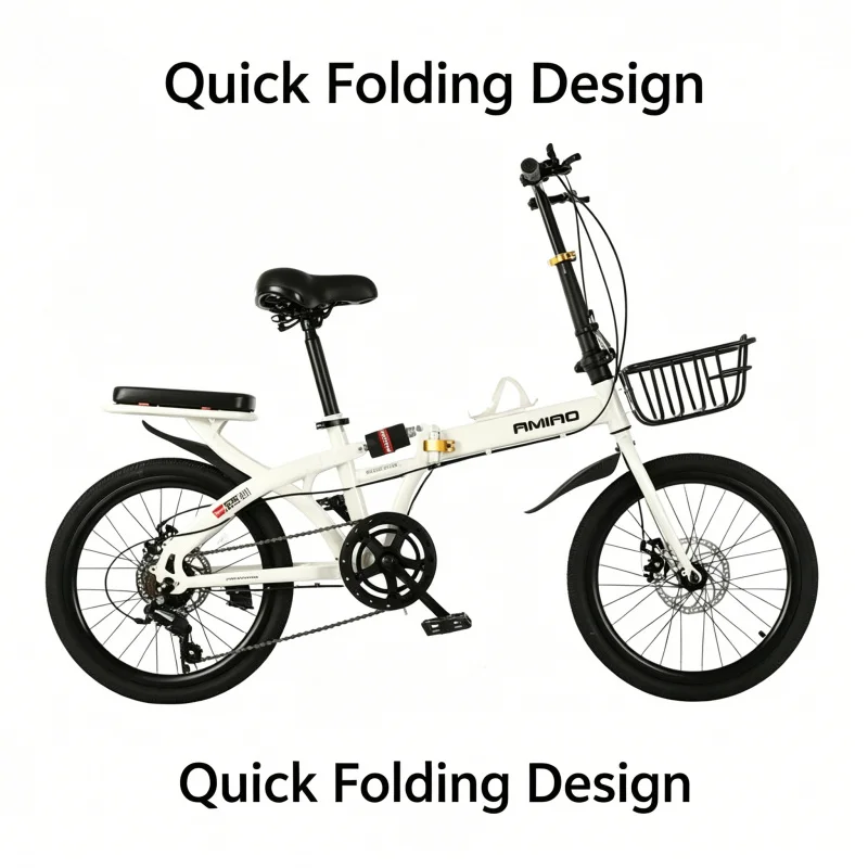 Commuter Biking - ホワイトスポークホイール後部座席フレーム20インチ折りたたみ自転車ポータブル超軽量7速大人通勤学生自転車
